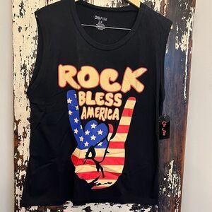 Women’s NWT On Fire Rock Bless America size 2X tank top.